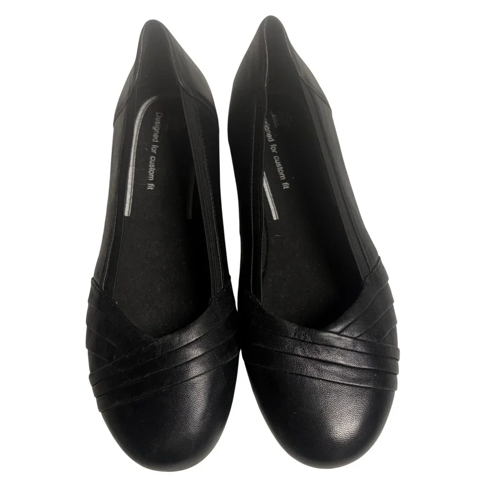 Abeo 24/7 Frankly Black Leather Pleated‎ Ballet Flats Size 10M Comfort Shoe